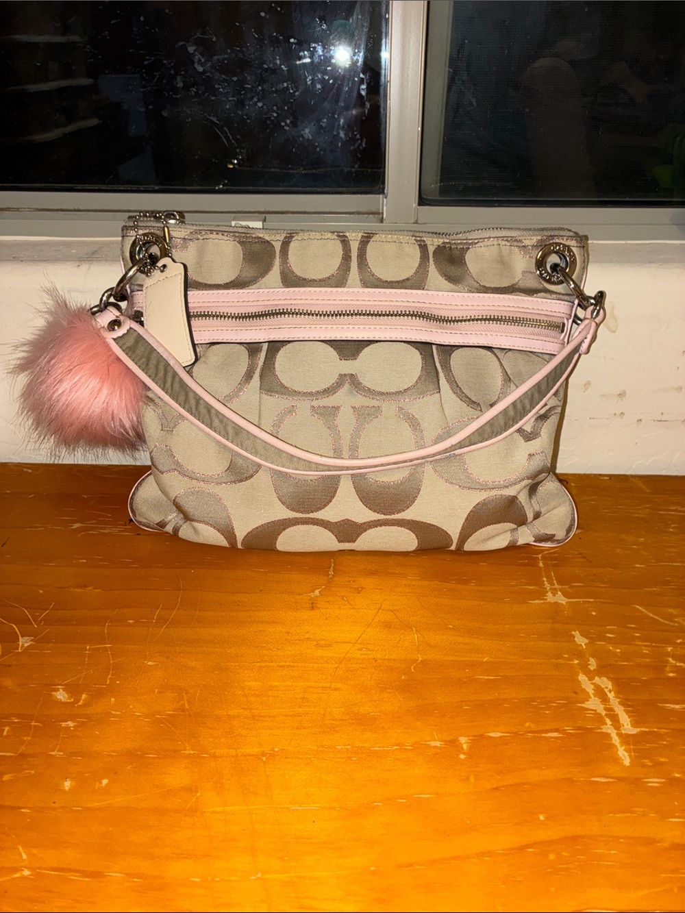 Coach Signature Canvas Shoulder Bag in Pink and Khaki - Picture 2 of 11